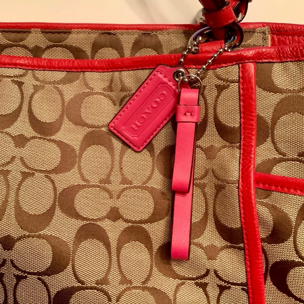 Classic Coach Brown and Red Canvas Tote EUC!